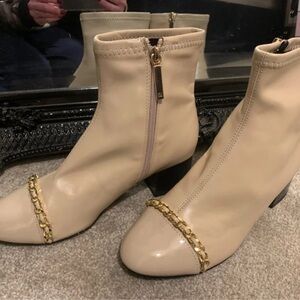 River Island Cream Ankle Boots with Gold Chain Accent
